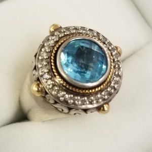 Sterling Silver & 18K EFFY Topaz & Diamond Ring